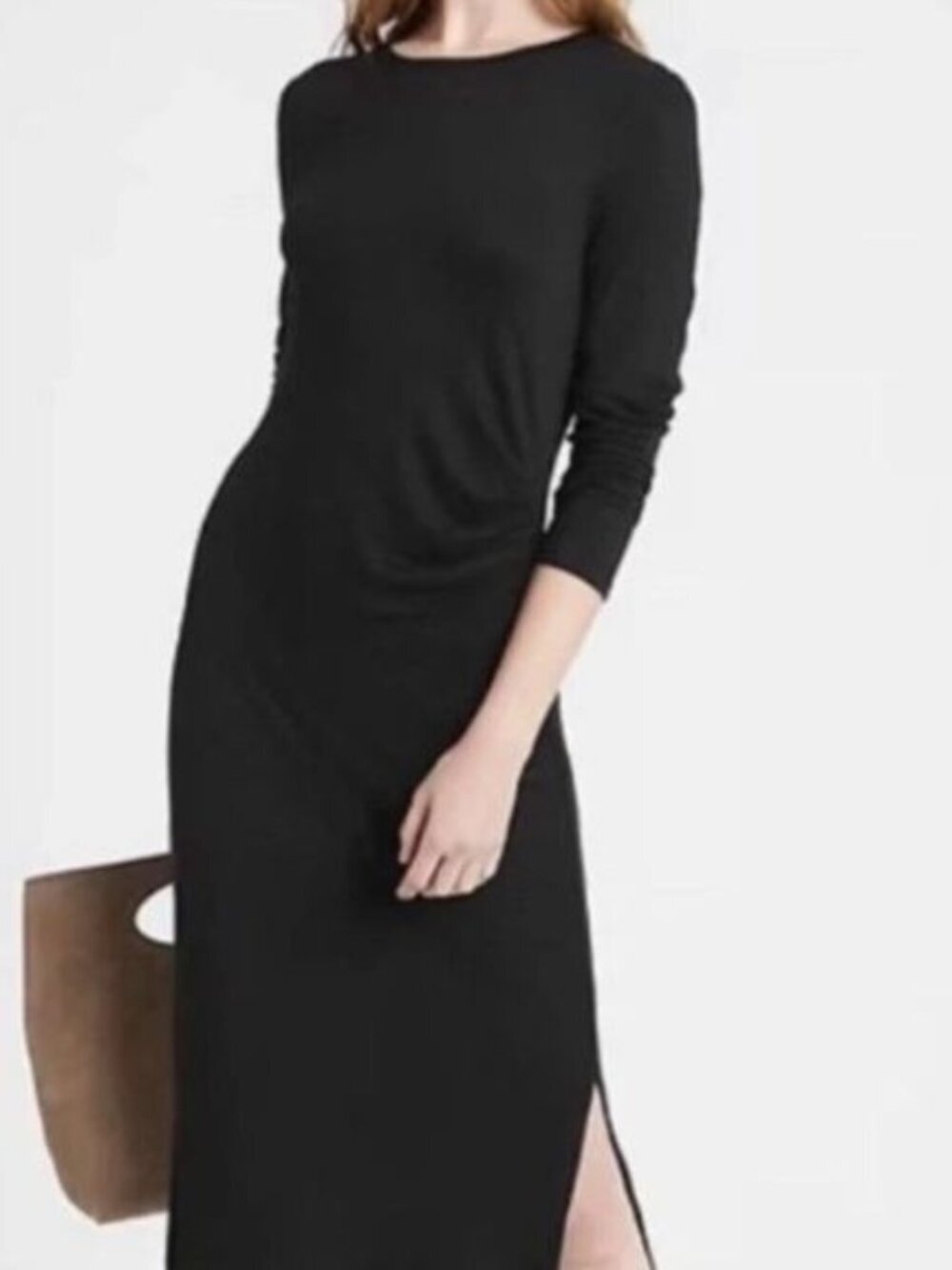 Banana Republic Black Luxespun Side Ruched Knit Sweater Midi Dress
